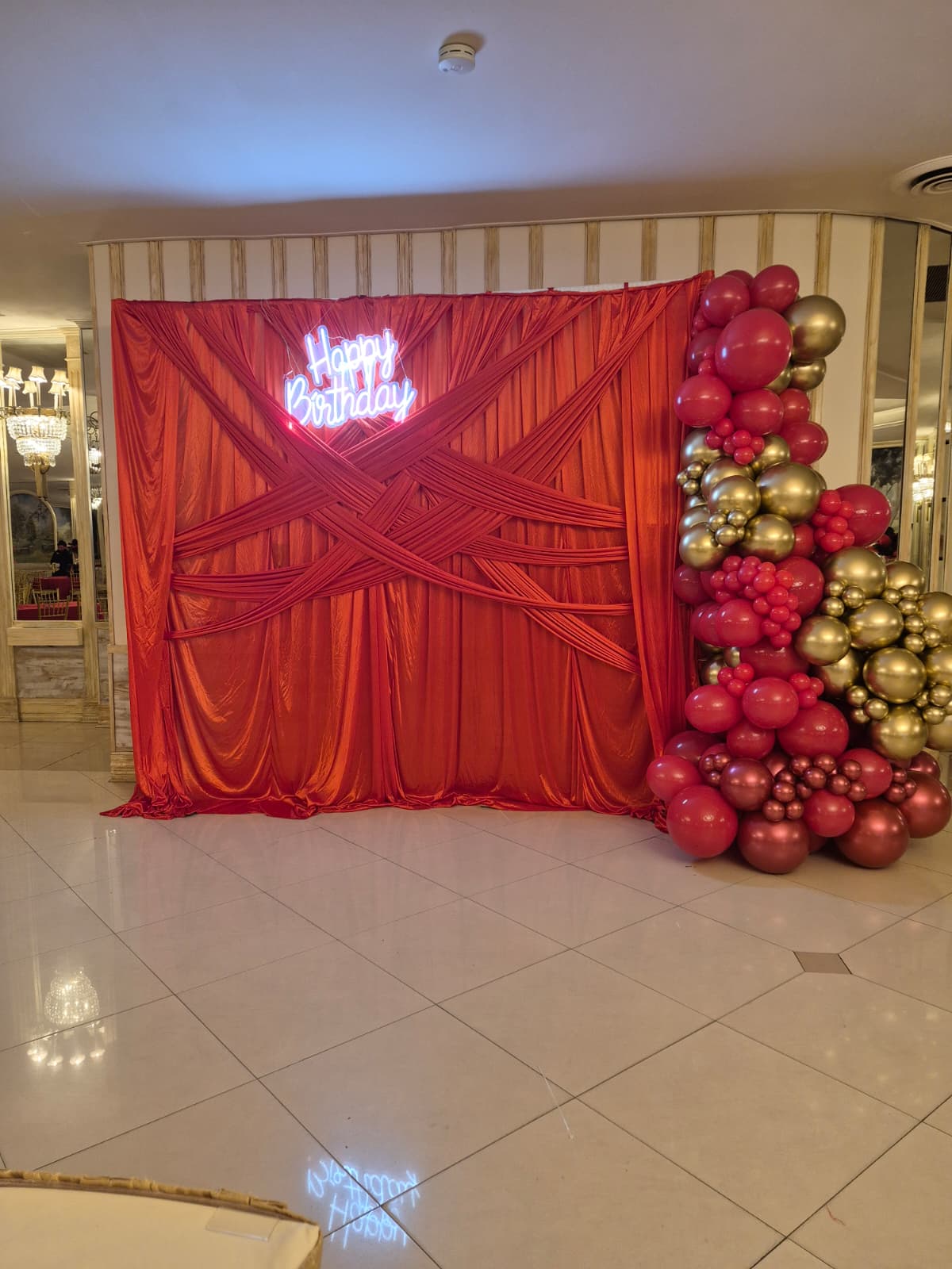 Red & Gold Neon Happy Birthday Backdrop — Birthdays